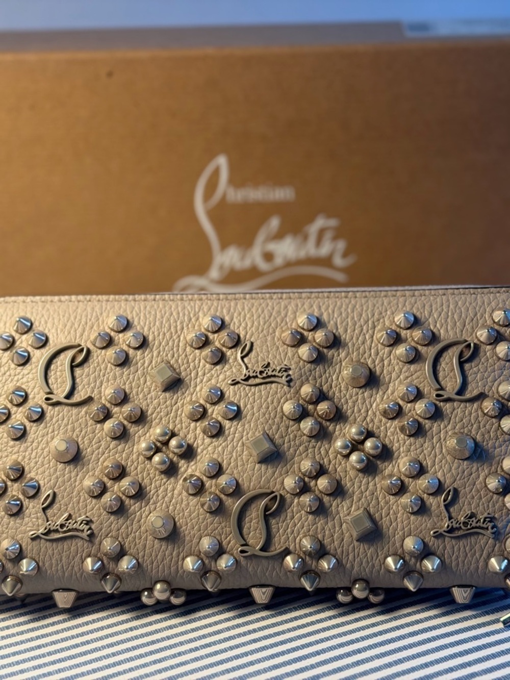 Christian Louboutin Nude Studded Leather Wallet